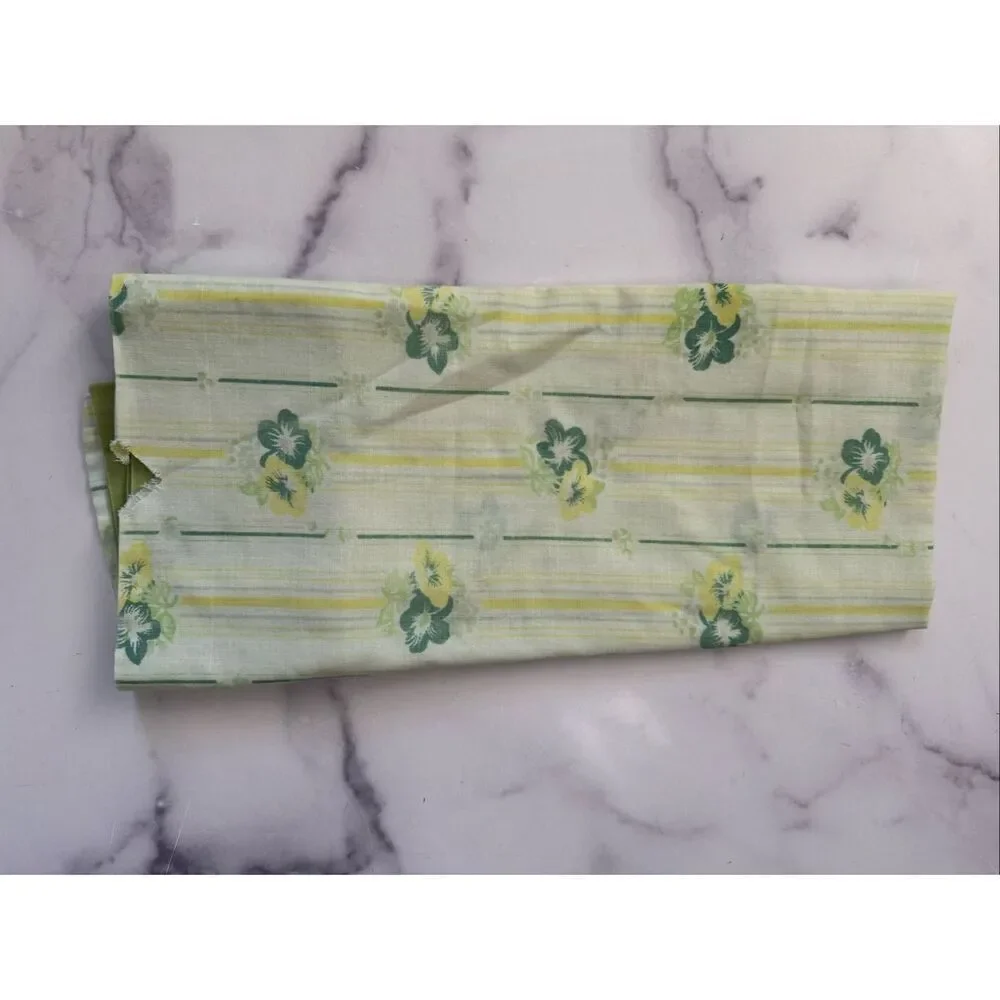 Vintage cream pastel green 70s standard pillowcase floral retro